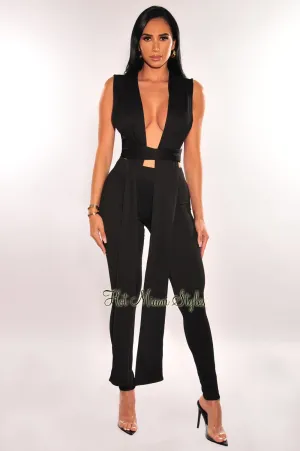 Black Knit Sleeveless Wrap Around Leggings Two Piece Set