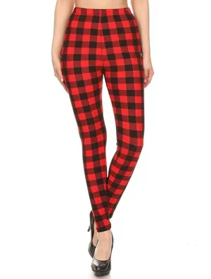 Buffalo Plaid Print Stretchy Leggings