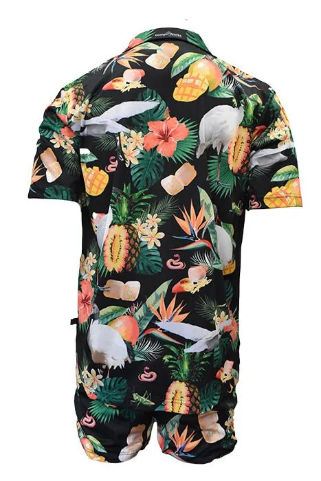 Adult Short Sleeve Sun Safe Hawaiian Shirt - Bin Chicken Black