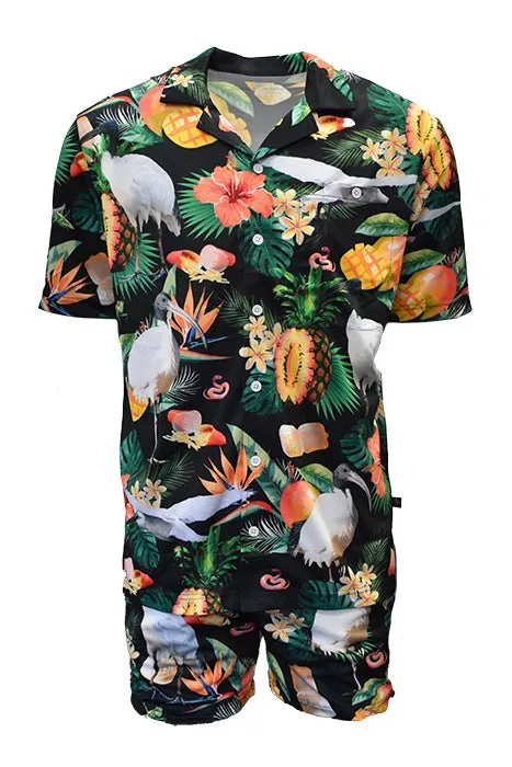 Adult Short Sleeve Sun Safe Hawaiian Shirt - Bin Chicken Black