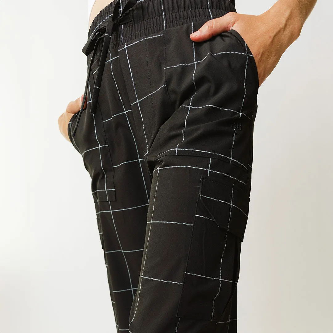 Audrey Cargo Trouser, Black Windowpane