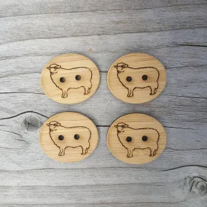 Bamboo Sheep Buttons Two Hole Buttons 1" x 7/8" (set of 4)