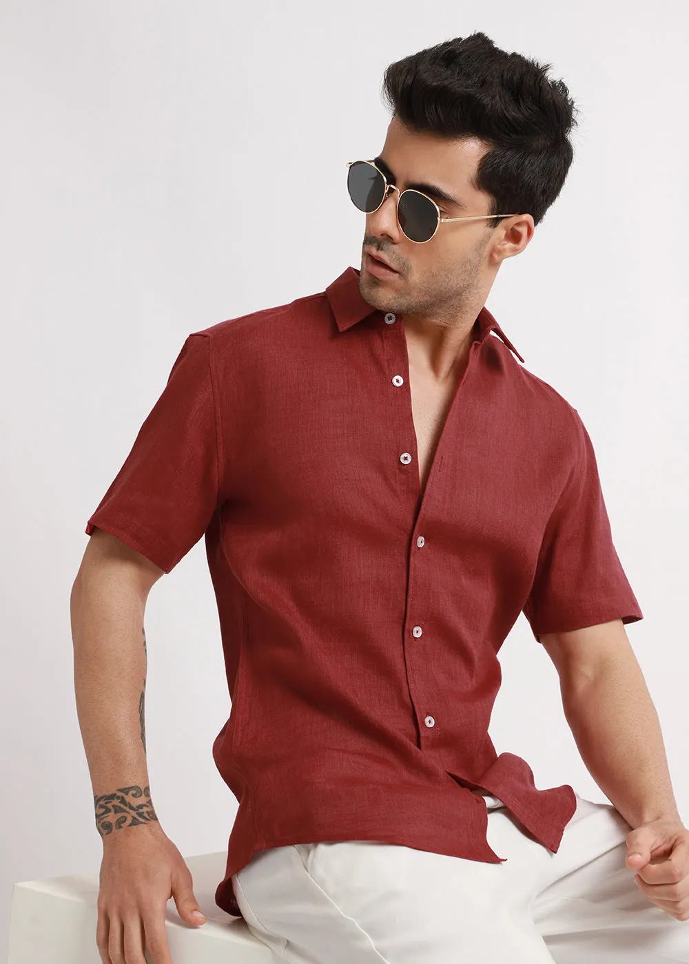 Batiste Red Linen Shirt