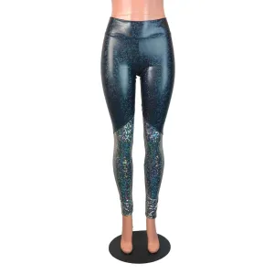 Black & Silver Shattered Glass Holographic *Mid-Rise* Leggings Pants