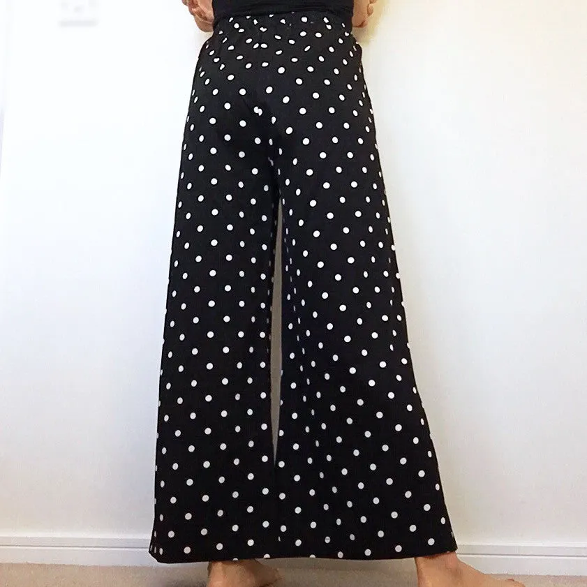 BLACK DOTTY WIDE LEG PANTS TROUSERS