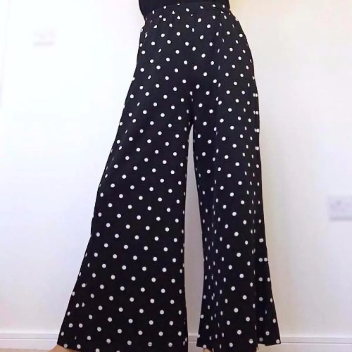 BLACK DOTTY WIDE LEG PANTS TROUSERS