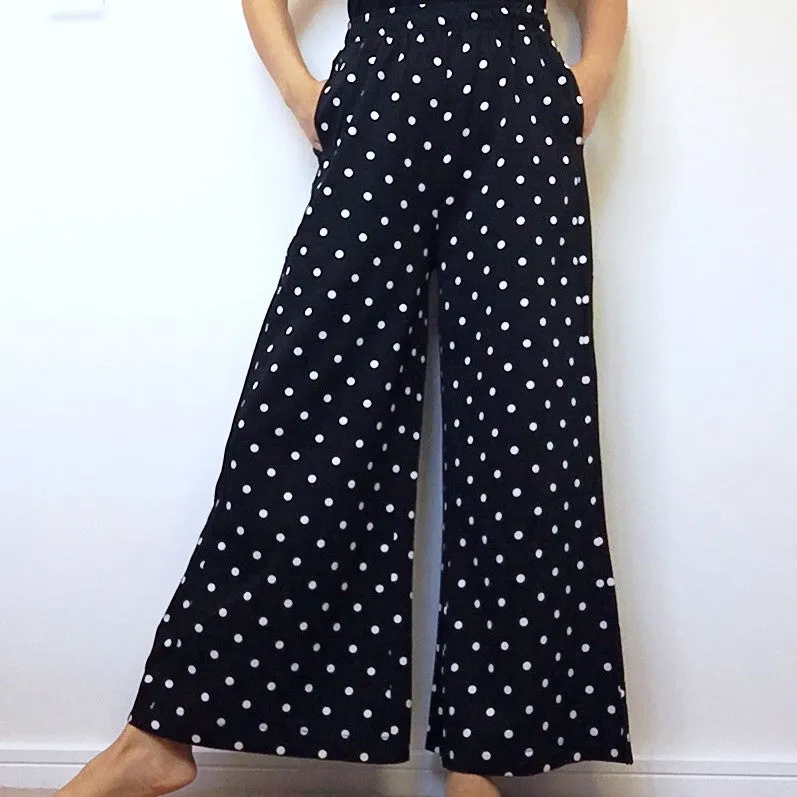 BLACK DOTTY WIDE LEG PANTS TROUSERS