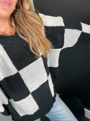 Black   White Checkered Sweater