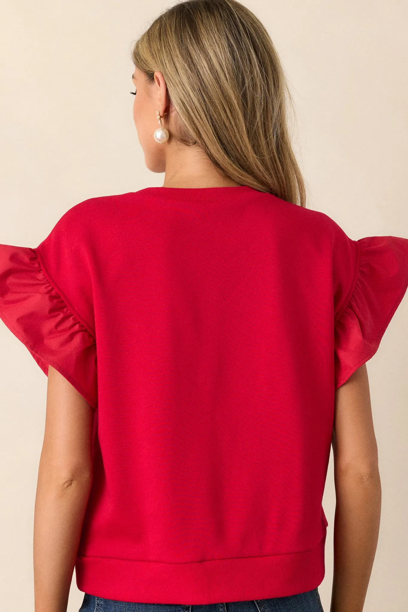 Can't Stop Me Red Ruffle Sleeve Bow Top