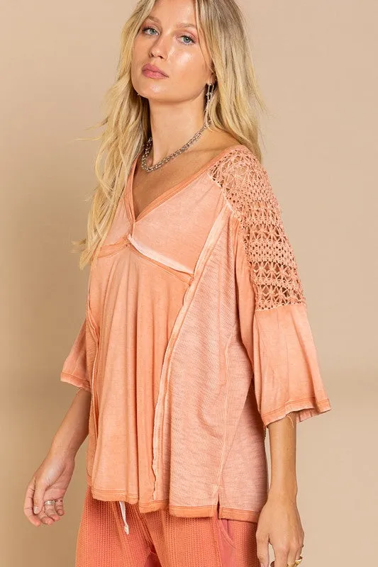 Caroline Feminine Boho Crochet Sleeve Top