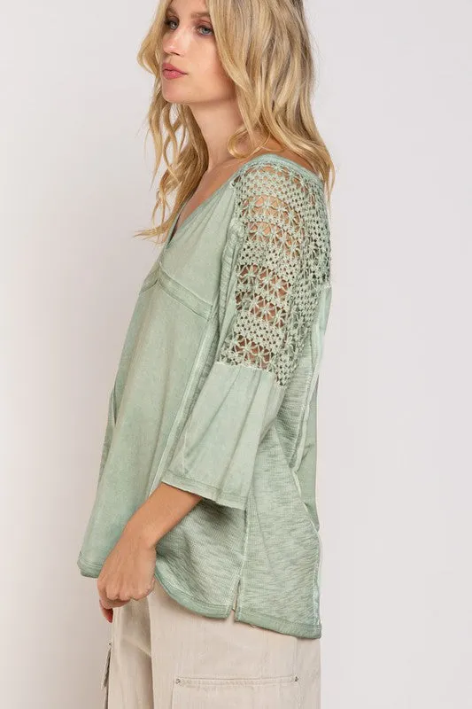 Caroline Feminine Boho Crochet Sleeve Top