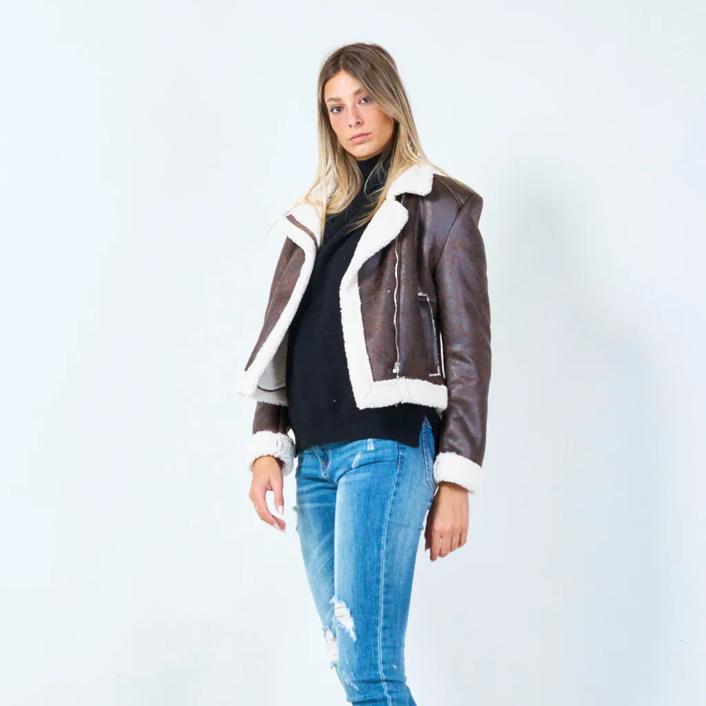 Classic aviator faux leather jacket wholesale