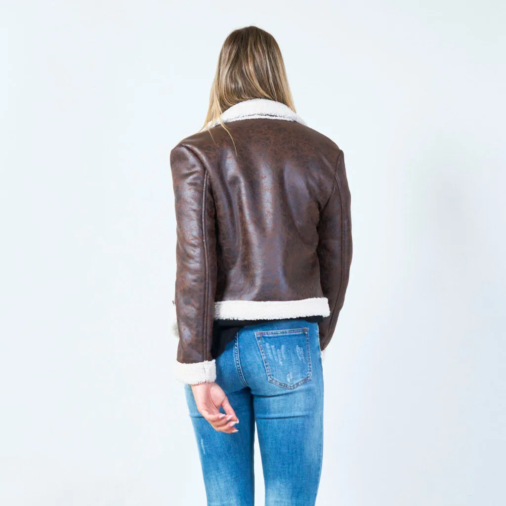 Classic aviator faux leather jacket wholesale