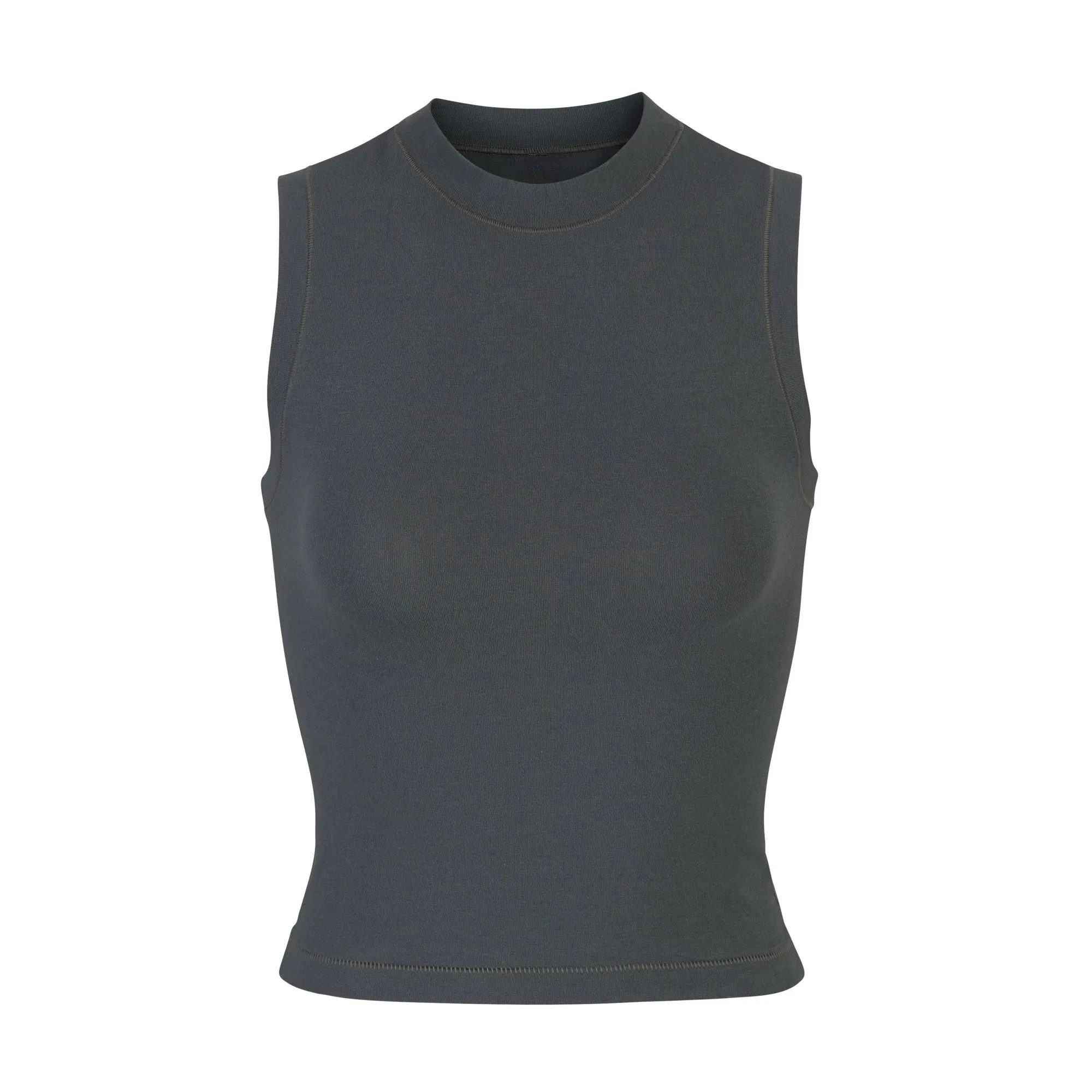 COTTON JERSEY MOCK NECK TANK | DEEP SEA