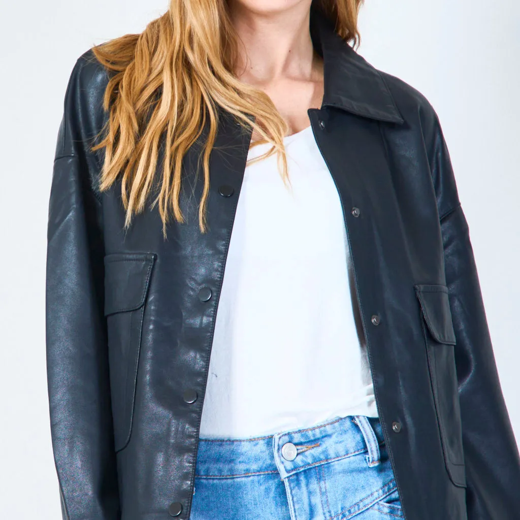 Cropped button-up leather jacket wholesale