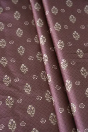 Dark Mauve Floral Butta Pattern Digital Print On Satin Fabric