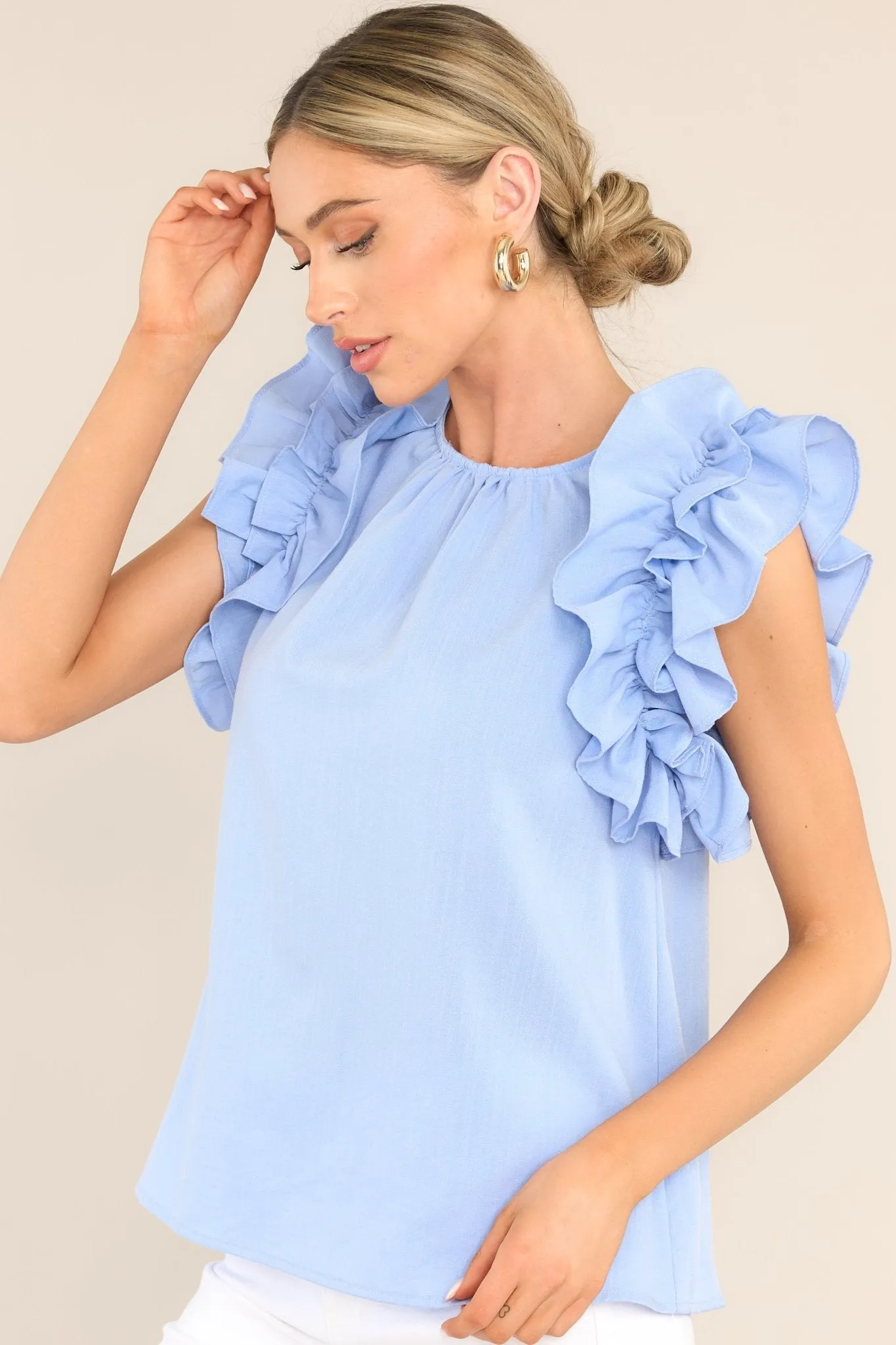 Dawn Of My Heart Light Blue Ruffled Top