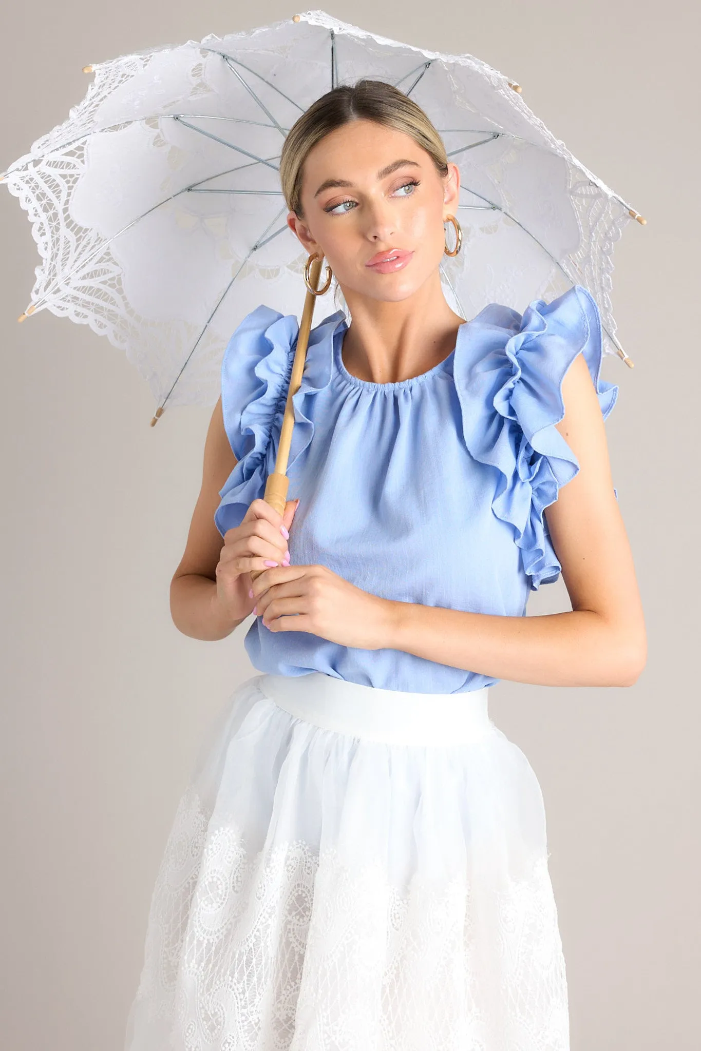 Dawn Of My Heart Light Blue Ruffled Top