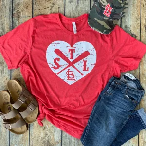 Distressed Heart Baseball Theme State Compass Vinyl Tee