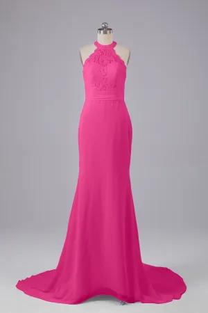 Elegant Halter Court Train Bridesmaid Dresses