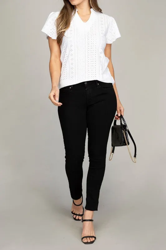 Embroidered Eyelet Blouse With Ruffle