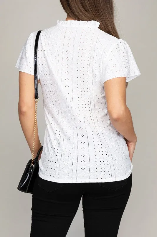 Embroidered Eyelet Blouse With Ruffle