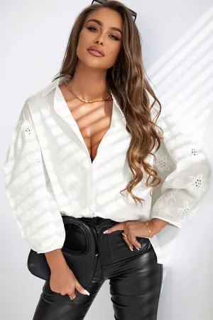 Eyelets Embroidered Puff Sleeve Shirt