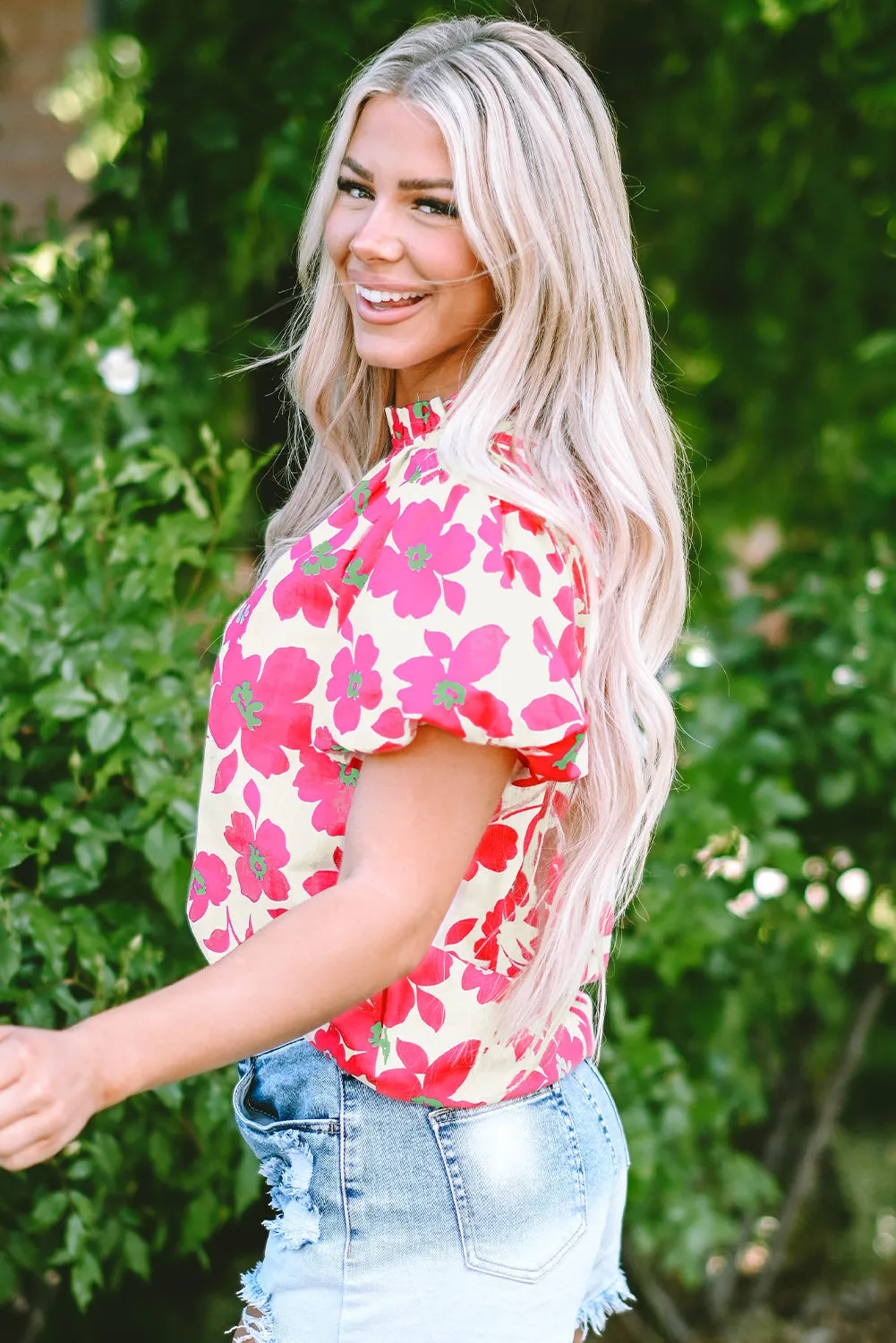 Floral Frilled Neckline Blouse