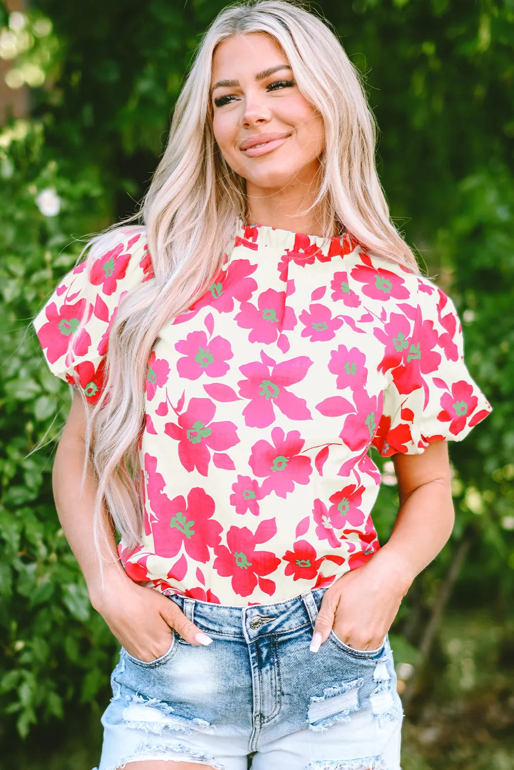 Floral Frilled Neckline Blouse