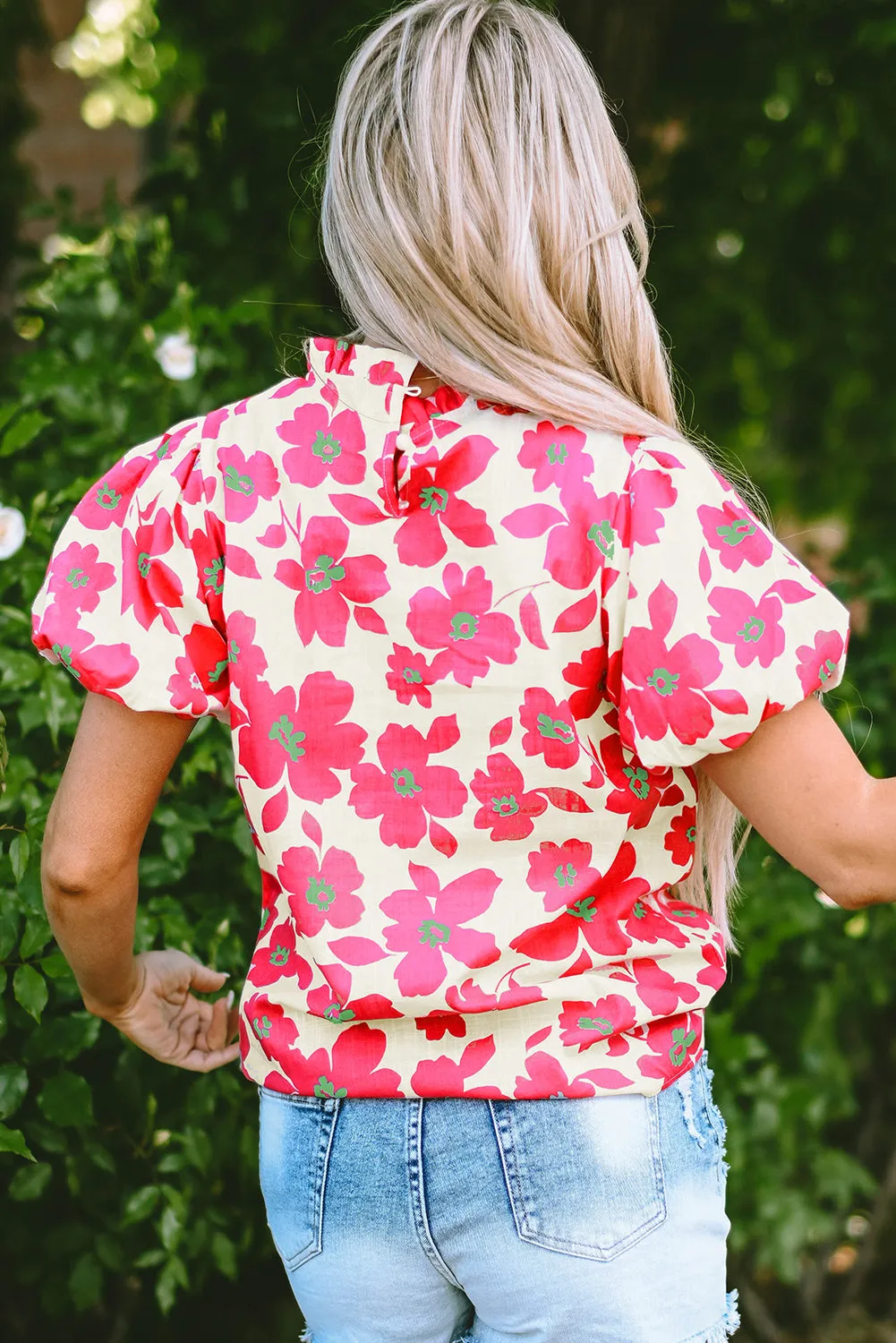 Floral Frilled Neckline Blouse