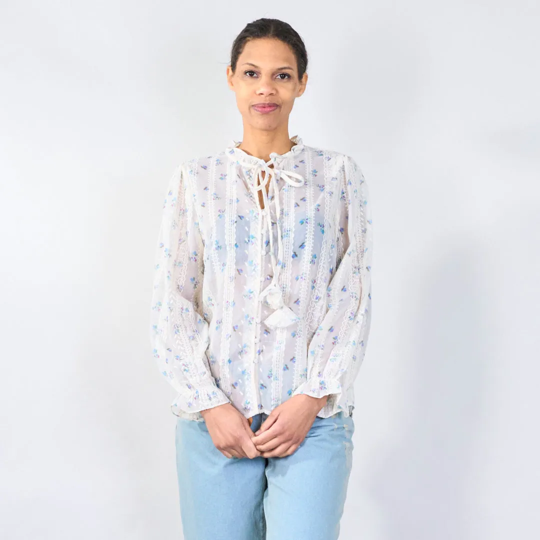 Floral lace blouse with tie-front wholesale