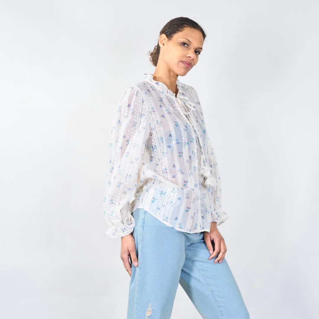 Floral lace blouse with tie-front wholesale