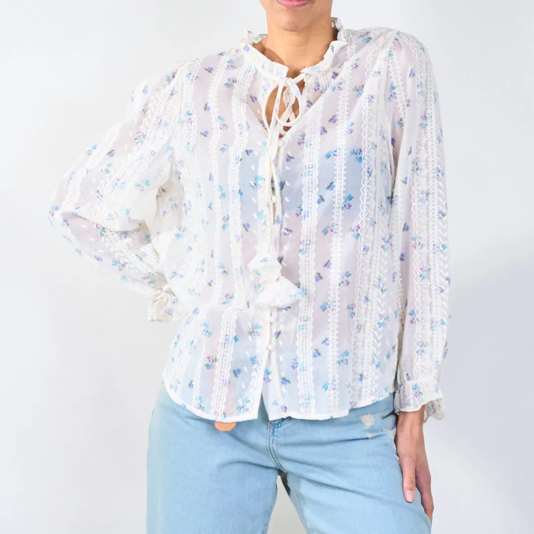 Floral lace blouse with tie-front wholesale