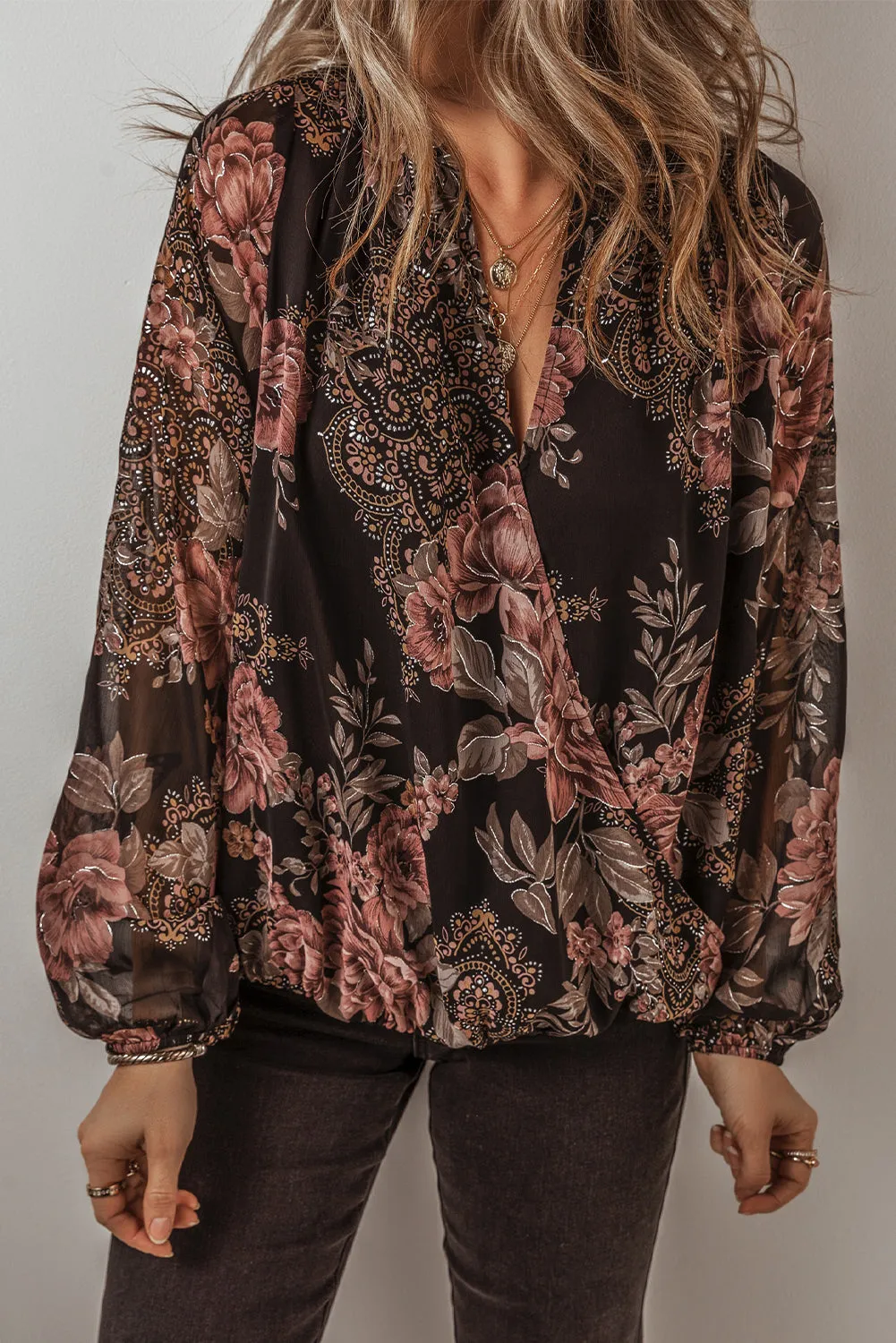 Floral Print Balloon Sleeve Blouse