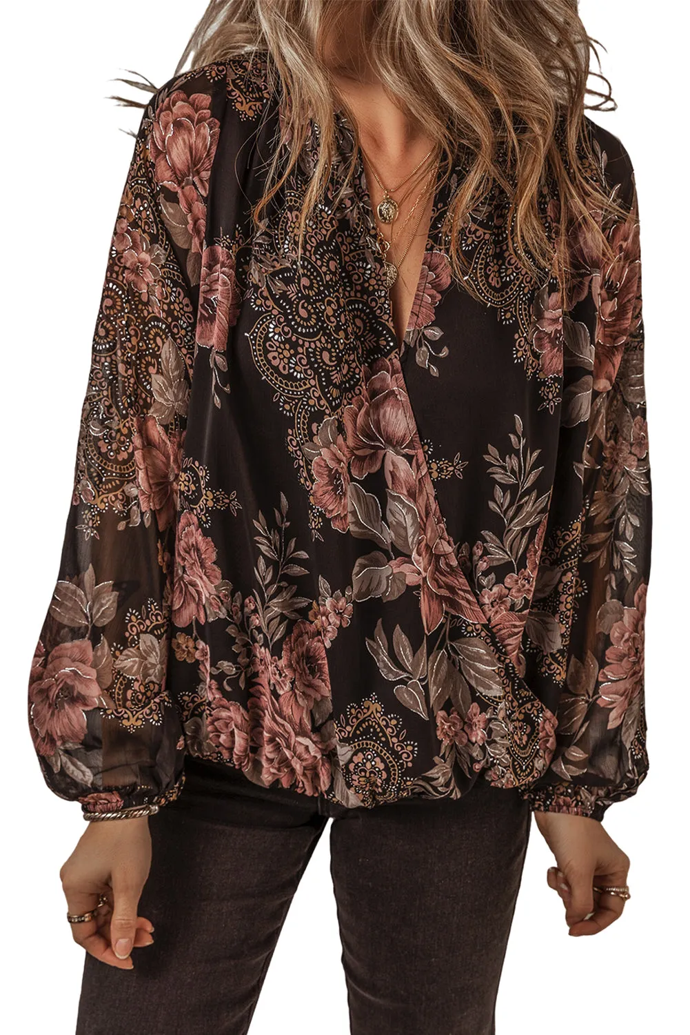 Floral Print Balloon Sleeve Blouse