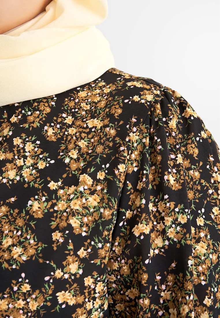 Florentina Long Sleeves Floral Blouse - Black