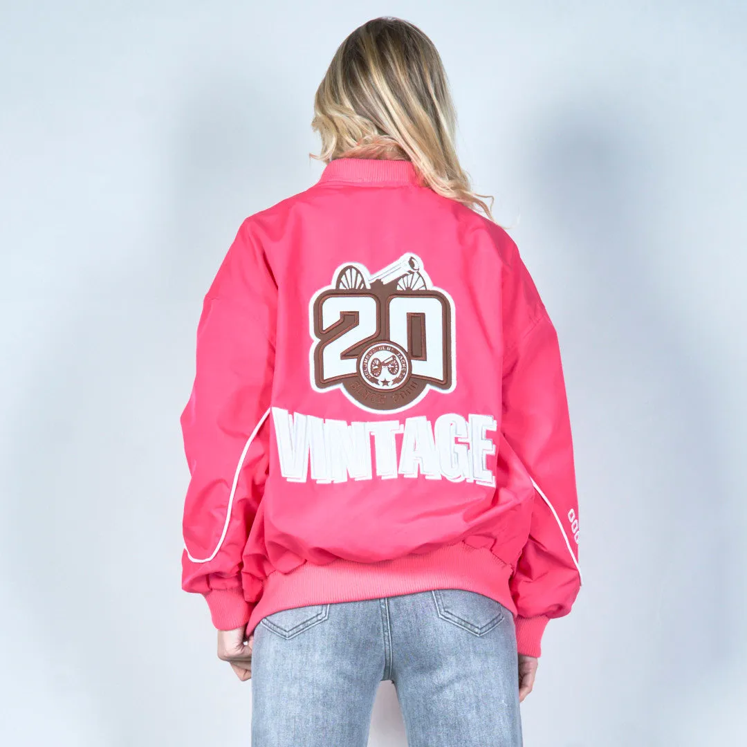 Graphic bomber jacket with zip closure wholesale