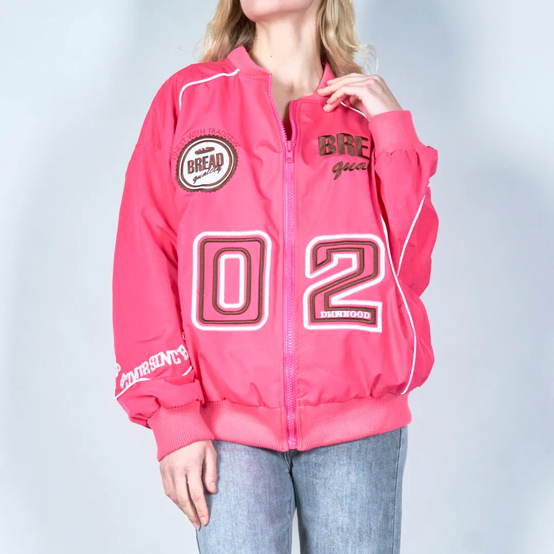 Graphic bomber jacket with zip closure wholesale