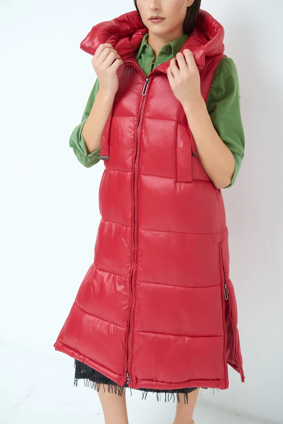 Long sleeveless down jacket with hood wholesale