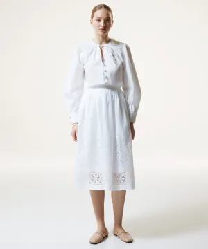 Machka Embroidered Pleated Midi Skirt White