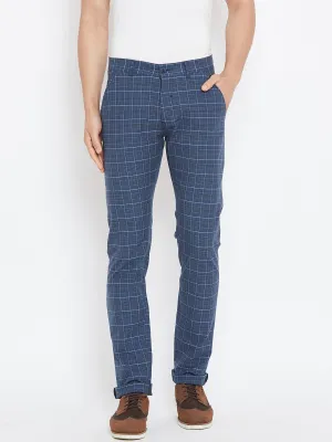 Men Blue Relaxed Fit Casual Checked Chinos