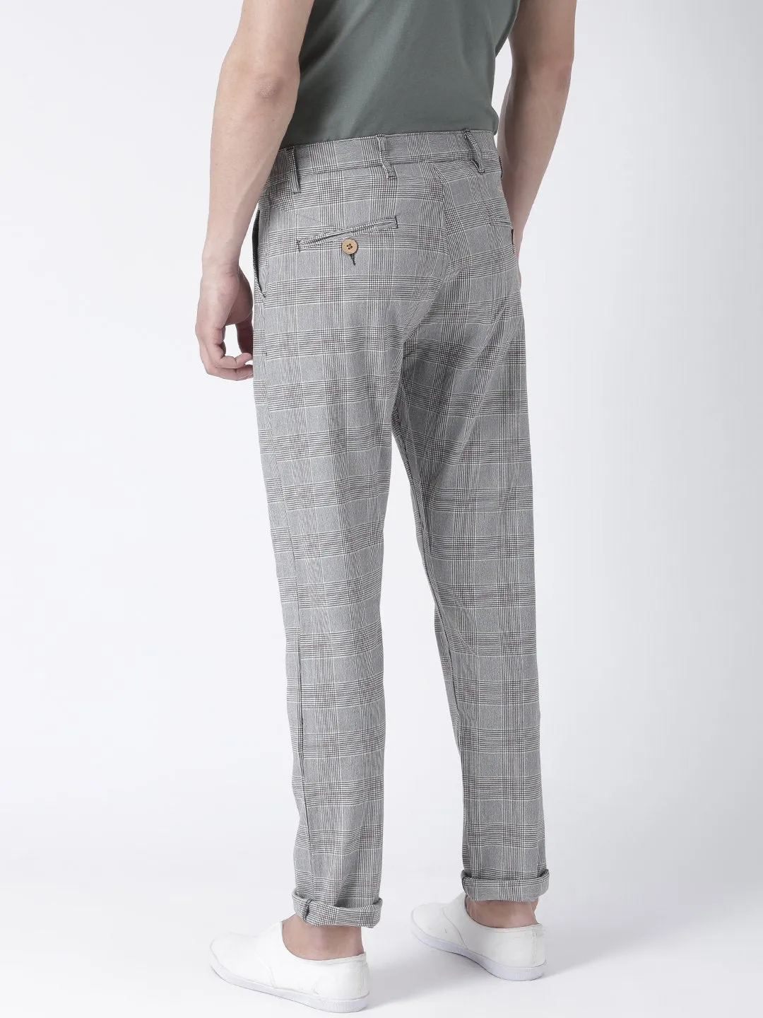 Men Grey Melange Relaxed  Fit Checked Chinos