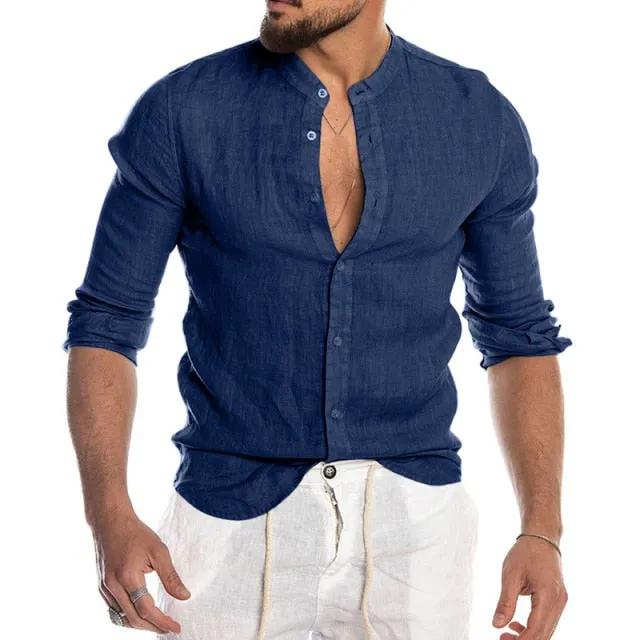 Men's Summer Cool Breathable Cotton Linen Shirts Casual Long Sleeve Shirt For Man