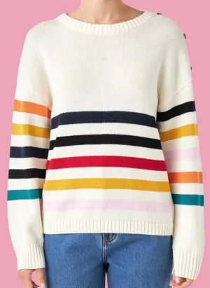 Multicolor Stripe Button Sweater