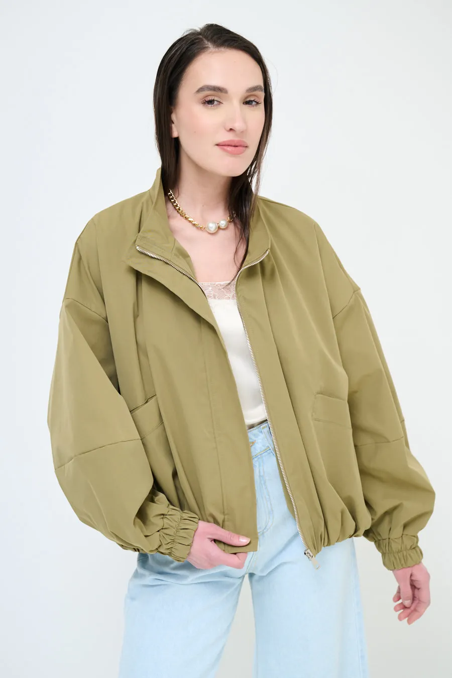 Oversized zip-up bomber jacket wholesale