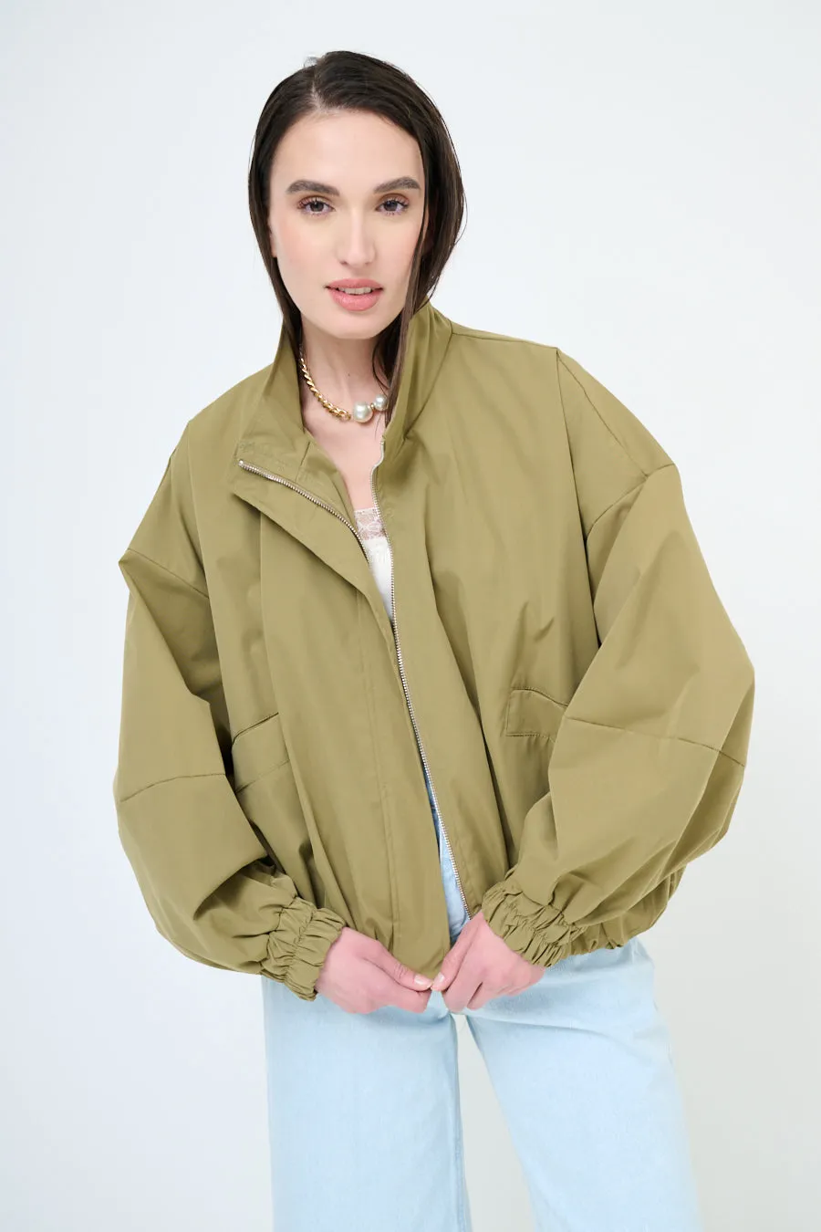 Oversized zip-up bomber jacket wholesale