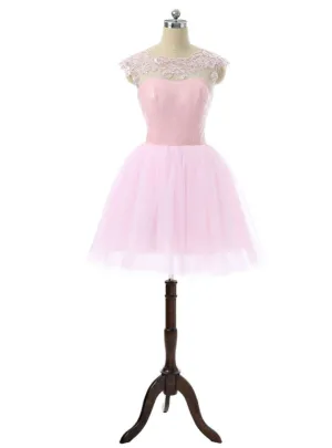 Pink Elegant Homecoming Dresses A-line Cap Sleeves