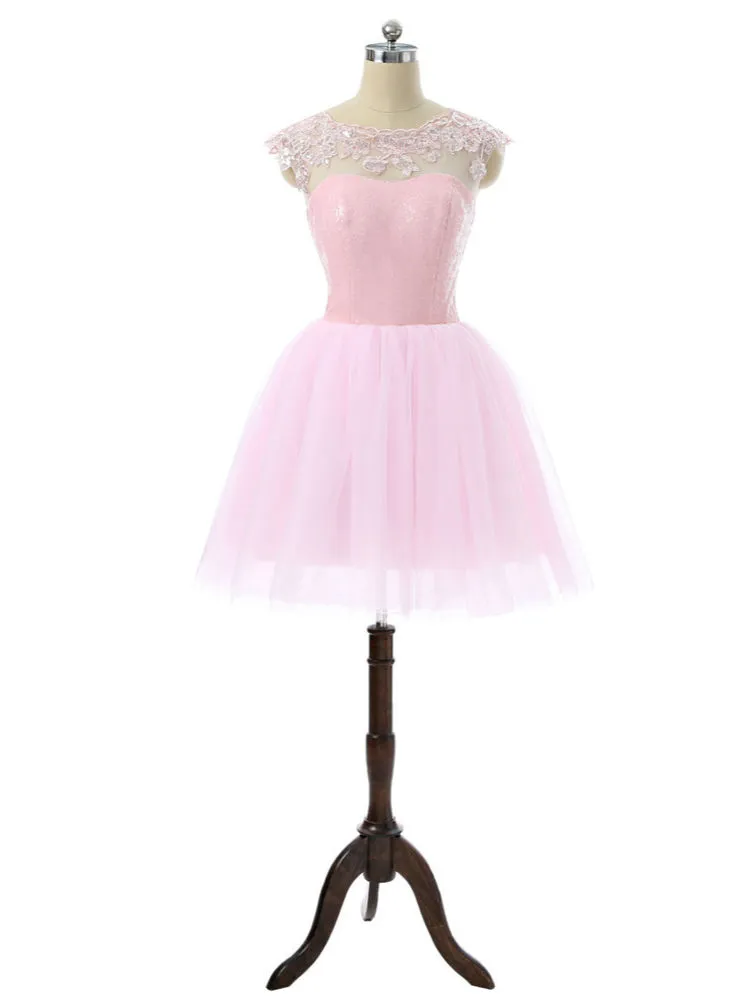 Pink Elegant Homecoming Dresses A-line Cap Sleeves