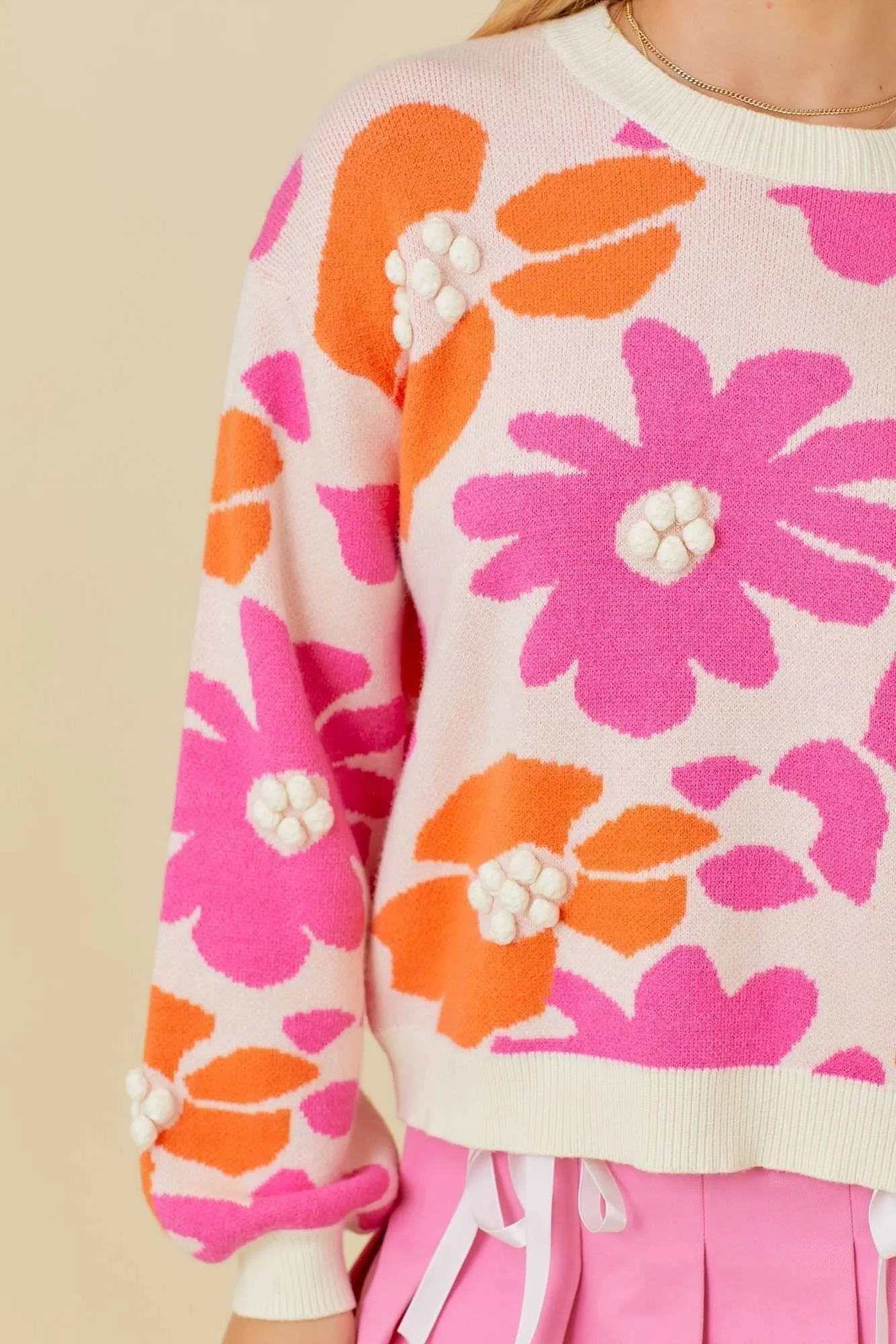 Poppy Pink   Orange Floral Sweater