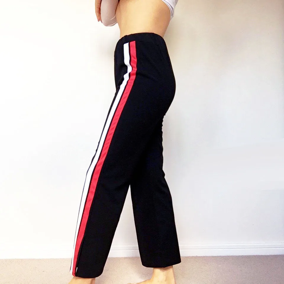 RED WHITE STRIPE BLACK SPORTY TROUSERS